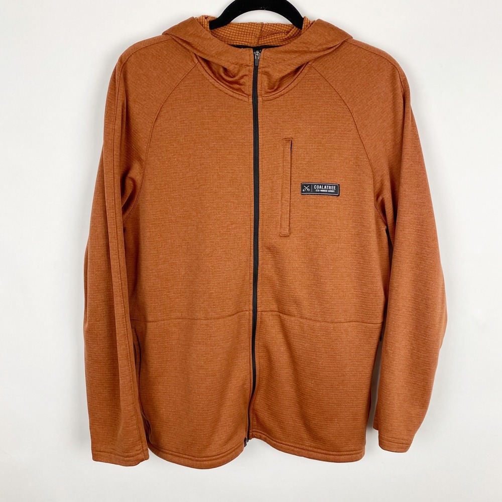 Coalatree Baseline Grid Fleece‎ Full Zip Hoodie Mens Small Rust Brick